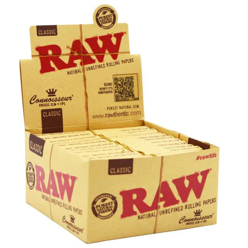 RAW Classic Connoisseur King Size Slim Rolling Papers and Filter Tips (Box Of 24) by Raw - Vape wholesale supplies