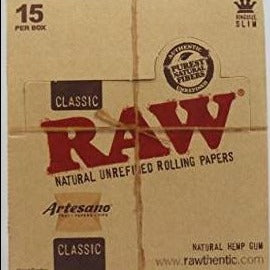 Classic Raw Natural Unrefined Rolling Papers - King Size Slim - Artesano Tray And Papers And Tips - Box Of 15 - Vape wholesale supplies