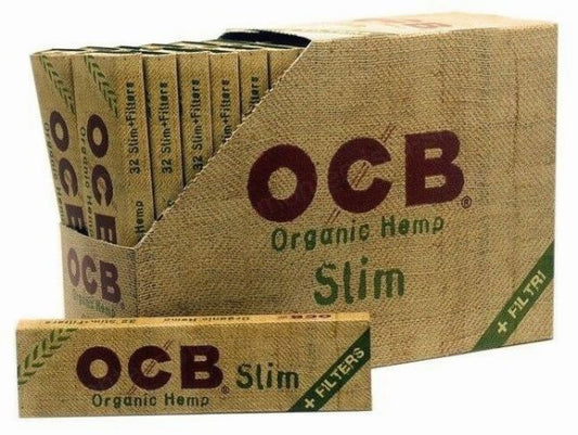 OCB Organic Hemp Unbleached Rolling Papers + Filters - Slim - Pack of 32 - Vape wholesale supplies