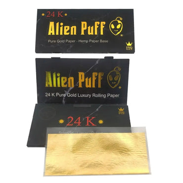 12 Alien Puff Black & Gold King Size 24K Gold Rolling Papers ( HP175AP )
