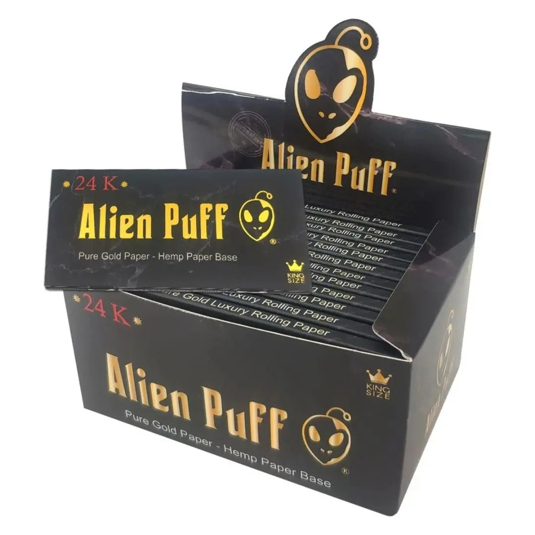 12 Alien Puff Black & Gold King Size 24K Gold Rolling Papers ( HP175AP ) from Vape Wholesale Supplies