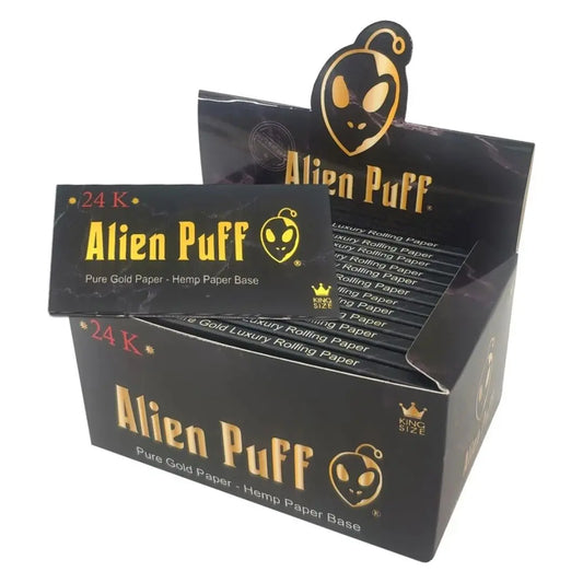 12 Alien Puff Black & Gold King Size 24K Gold Rolling Papers ( HP175AP ) from Vape Wholesale Supplies