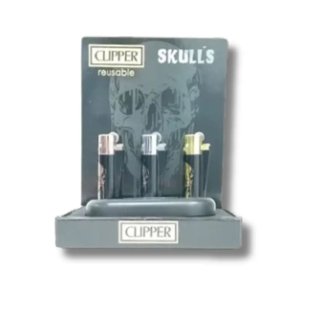 12 Clipper CMP11RH Metal Large Flint Skulls Lighters - CM3S125UK in UK