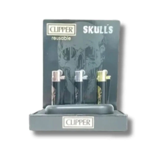 12 Clipper CMP11RH Metal Large Flint Skulls Lighters - CM3S125UK in UK