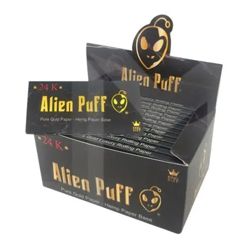 12 Alien Puff Black & Gold King Size 24K Gold Rolling Papers ( HP175AP ) IN UK