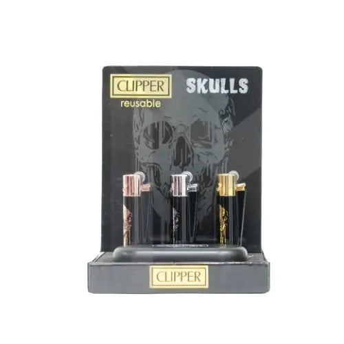 12 Clipper CMP11RH Metal Large Flint Skulls Lighters - CM3S125UK- In UK