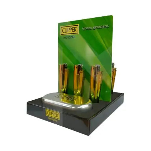 12 Clipper CMP11R Metal Flint Green Gradient Lighters - CM0S127UK In UK