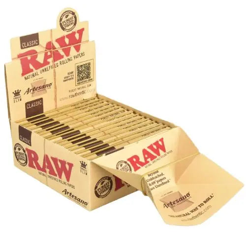 15 Raw Classic Artesano King Size Slim Rolling Papers + Tray & Tips In UK

