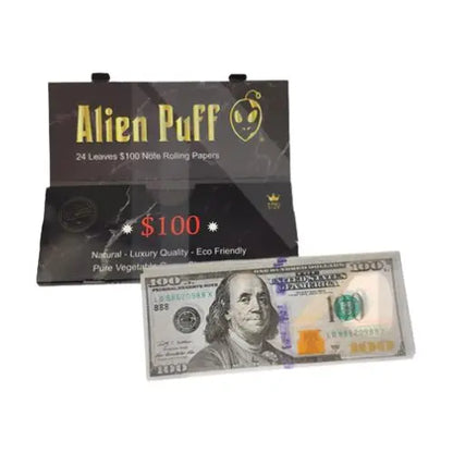 24 Alien Puff Black & Gold King Size $100 Note Rolling Papers HP176AP In UK