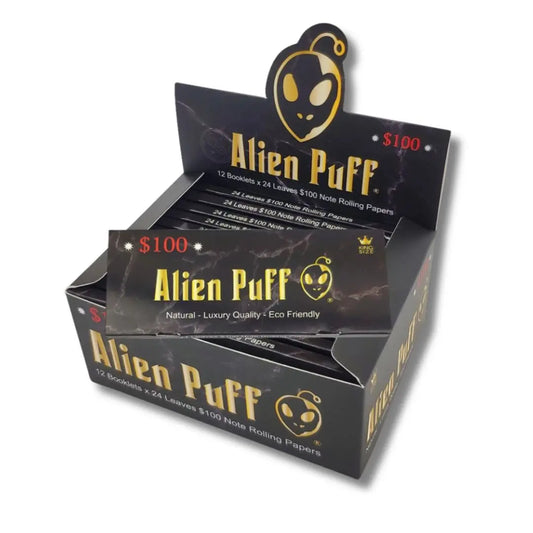 24 Alien Puff Black & Gold King Size $100 Note Rolling Papers ( HP176AP ) in UK