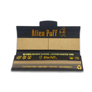 33 Alien Puff Black & Gold King Size Unbleached Brown Rolling Papers + Tips ( HP103 ) in UK
