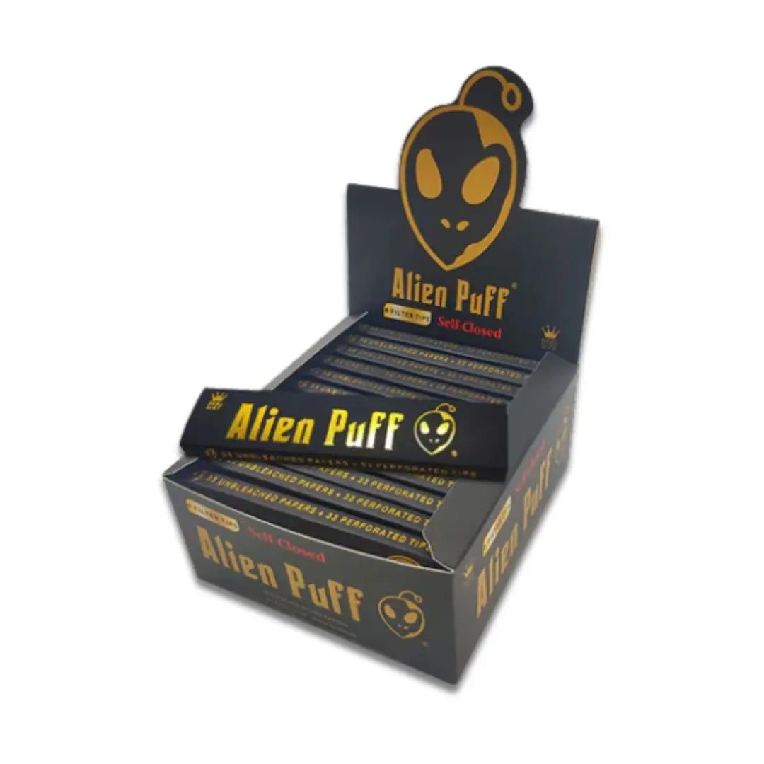 33 Alien Puff Black & Gold King Size Unbleached Brown Rolling Papers + Tips ( HP103 ) Vape Wholesale Supplies