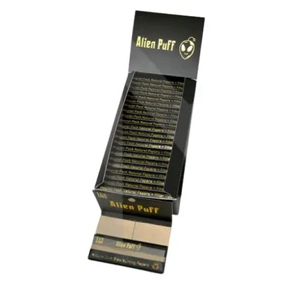 33 Alien Puff Black & Gold 1 1/4 Size Magnetic Unbleached Rolling Papers + Tips ( HP120 ) Vape Wholesale Supplies UK
