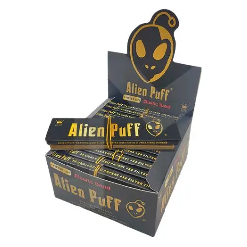 33 Alien Puff Black & Gold King Size Elastic Band Unbleached Papers + Filter Tips ( HP184 ) In UK