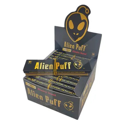 33 Alien Puff Black & Gold King Size Elastic Band Unbleached Papers + Filter Tips ( HP184 ) In UK