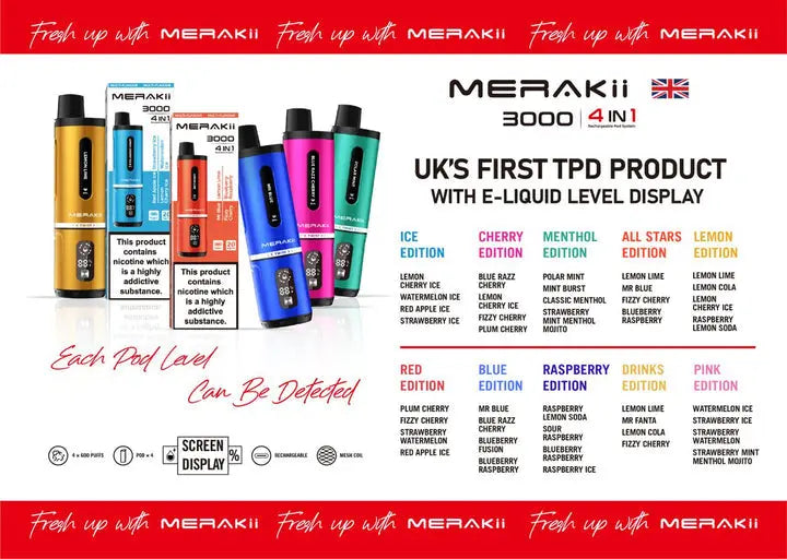 Merakii 3000 Puffs Disposable Vape Box of 5 Vape Wholesale SuppliesNot Found Vape wholesale supplies