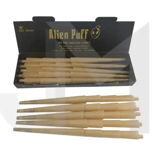 40 Alien Puff Black Gold King Size Pre Rolled 109mm Cones HP162 In UK