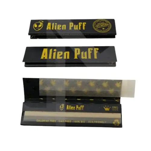 50 Alien Puff Black & Gold King Size Unbleached Brown Rolling Papers ( HP102 ) Vape Wholesale Supplies IN UK