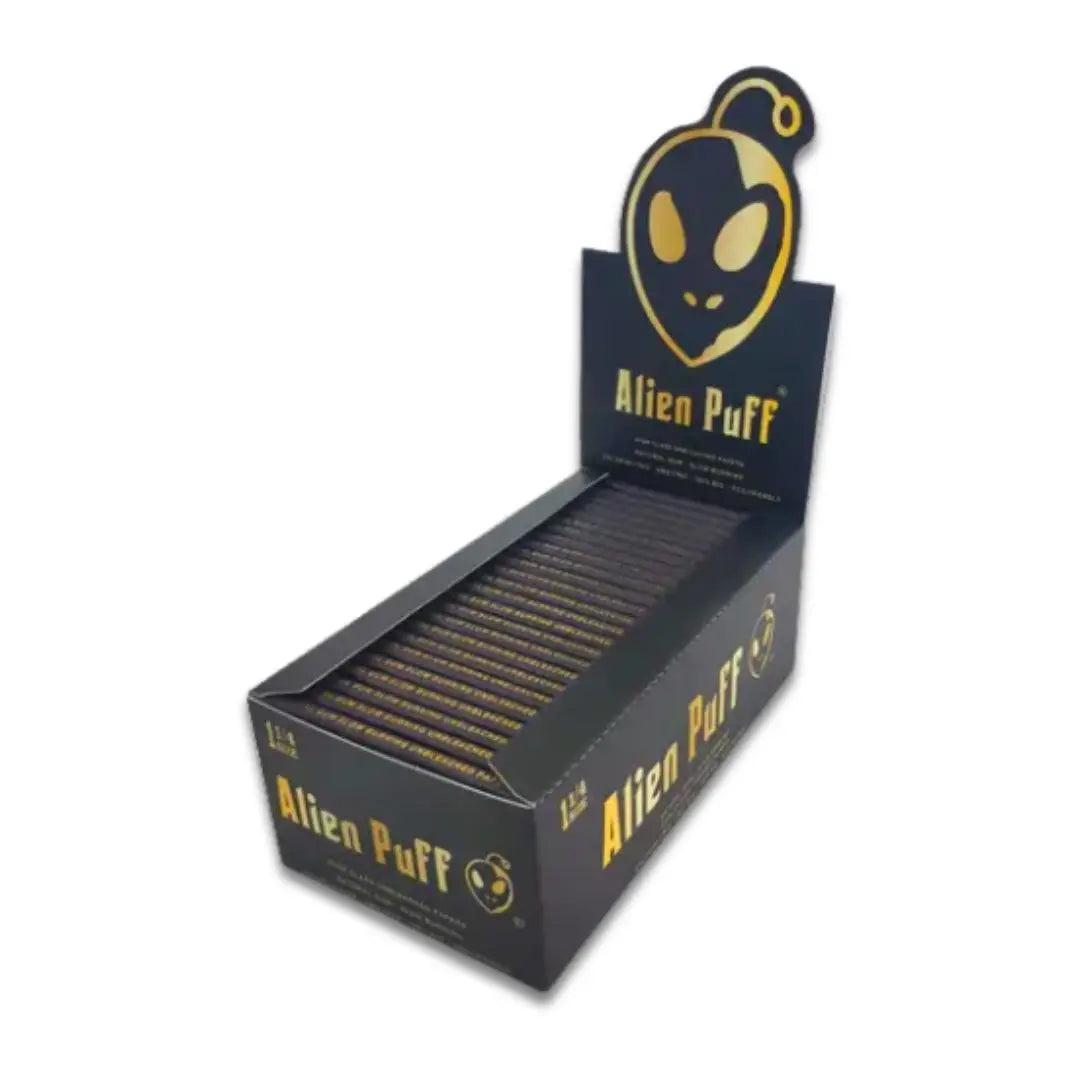 50 Alien Puff Black & Gold 1 1/4 Size Unbleached Brown Rolling Papers ( HP104 ) In UK
