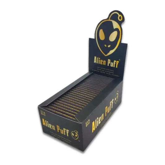 50 Alien Puff Black & Gold 1 1/4 Size Unbleached Brown Rolling Papers ( HP104 ) In UK