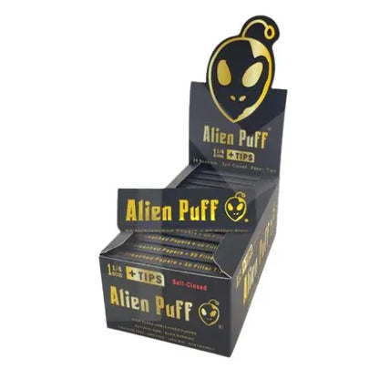 50 Alien Puff Black & Gold 1 1/4 Size Unbleached Brown Papers + Tips ( HP101 ) In UK