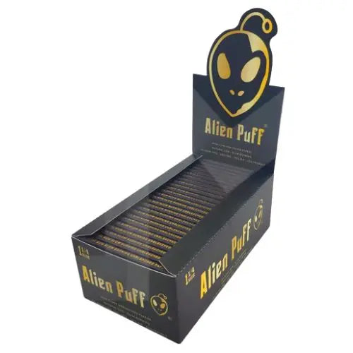 50 Alien Puff Black & Gold 1 1/4 Size Unbleached Brown Rolling Papers ( HP104 ) In UK