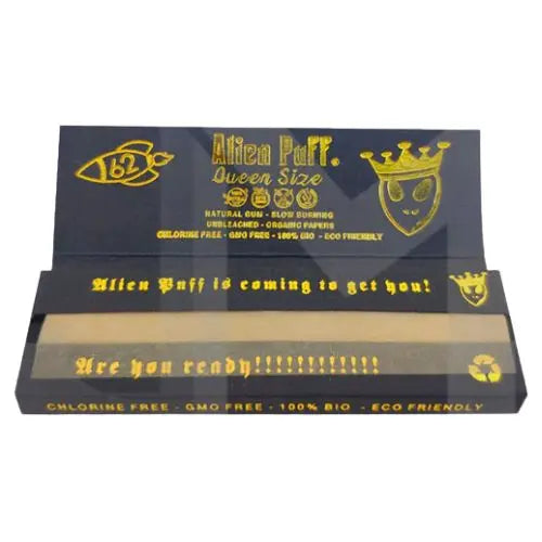 62 Alien Puff Black & Gold Queen Size Unbleached Brown Rolling Papers HP124 IN UK