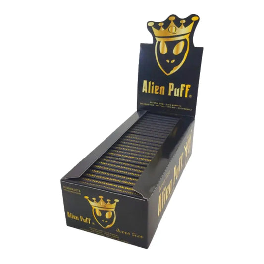 62 Alien Puff Black & Gold Queen Size Unbleached Brown Rolling Papers ( HP124 ) Vape Wholesale Supplies