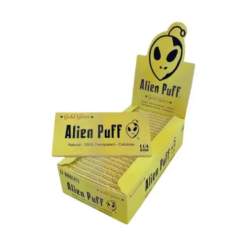 Alien Puff 1.25 Size Transparent Glass Papers Pack 24 Booklets (HP126) - Vape Wholesale Supplies