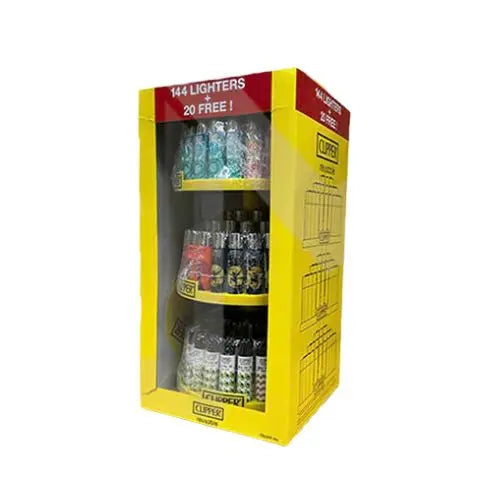 Clipper 3 Tier Display Carousel CP11RH 144 + 20 Mixed Design Lighters - CL3H158UKH - Vape Wholesale Supplies