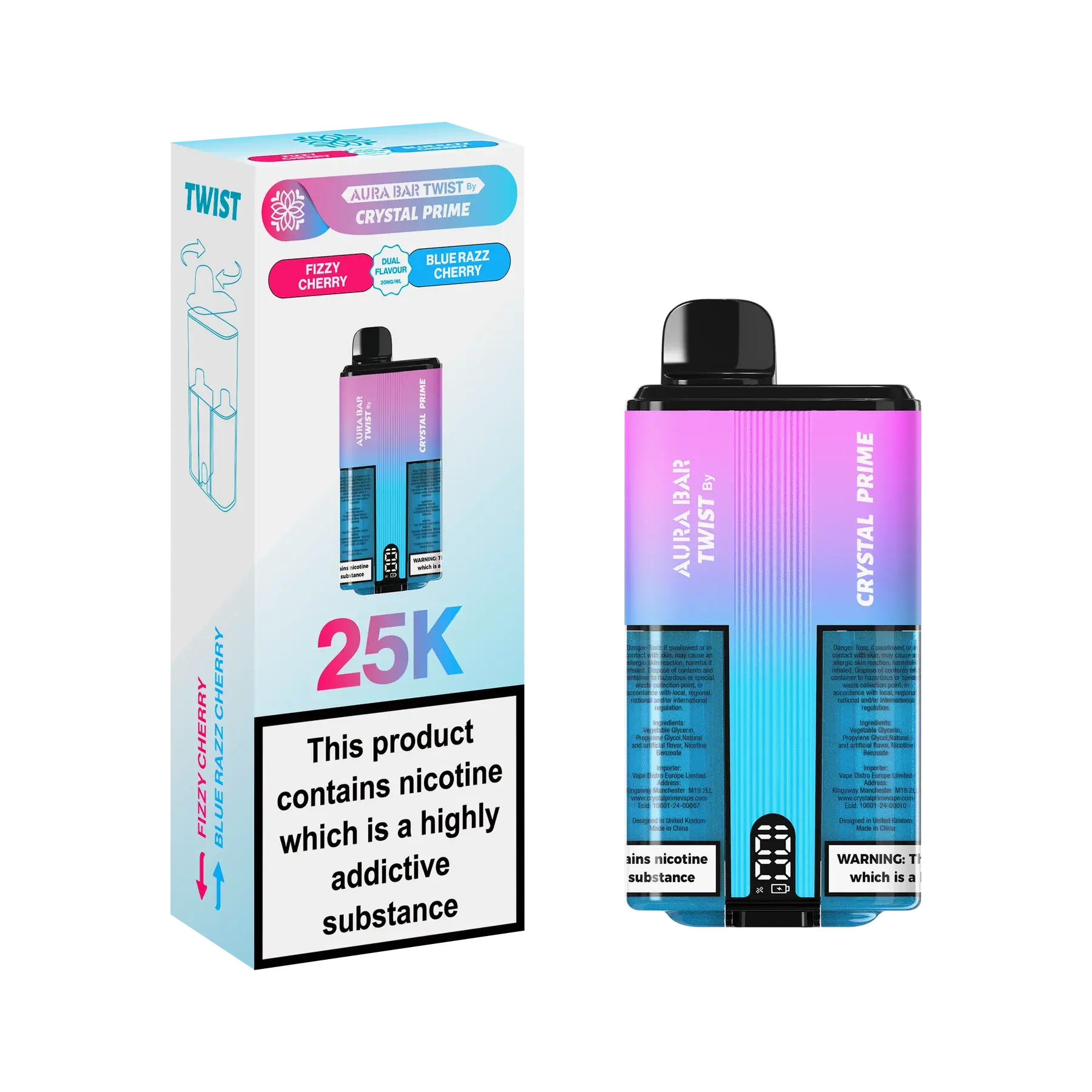 Crystal Prime Twist 25000 Disposable Vape Box of 5 - Vape wholesale supplies 