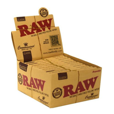 RAW Classic Connoisseur King Size Slim Rolling Papers & Tips – Box of 24 RAW