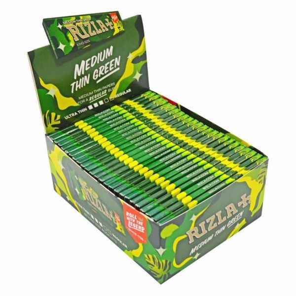 Rizla Cigarette Medium Thin Rolling Paper - Green - King Size - 50 Booklets - Vape wholesale supplies 
