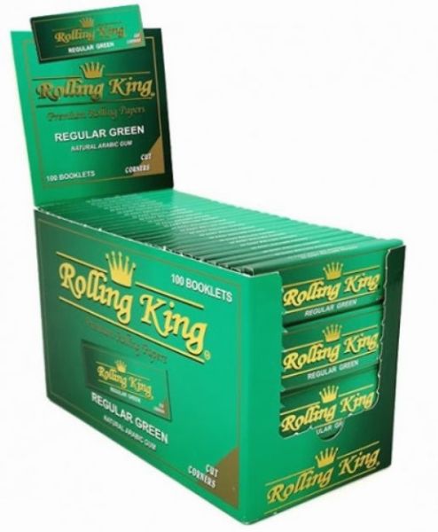 Rolling King Premium Rolling Papers - Cut Corners - Regular Green - Pack of 100 - Vape wholesale supplies 