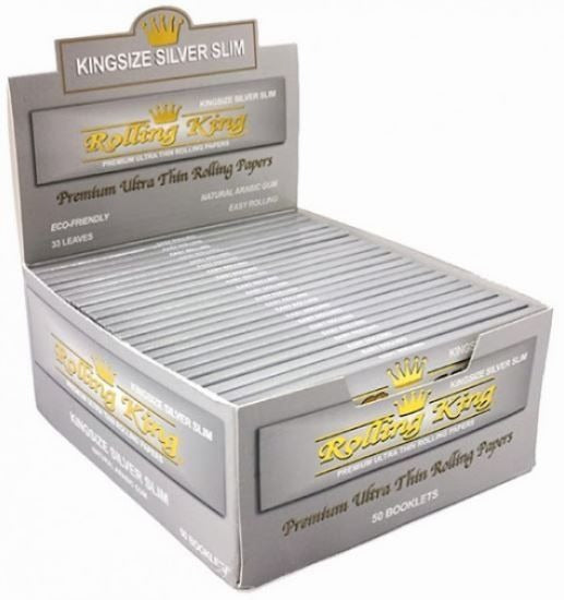 Rolling King Premium Ultra Thin Rolling Papers - King Size Silver Slim - Pack of 50 - Vape wholesale supplies 